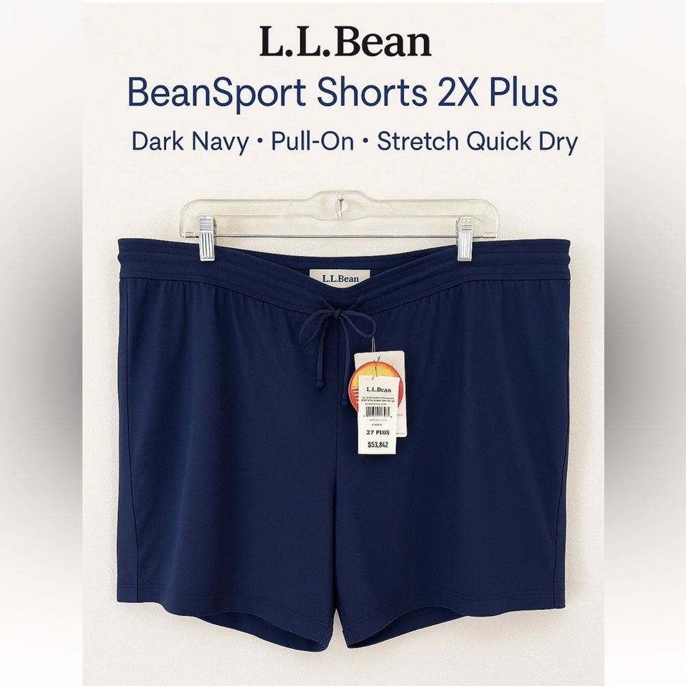 L.L.Bean BeanSport Navy Pull On Shorts 2X SunSmart UPF 50+ New With Tags